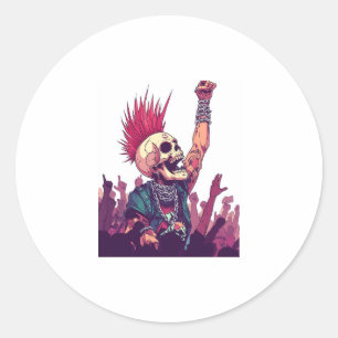 Rock N � Skull � Funny Punk Skeleton Konzert Runder Aufkleber