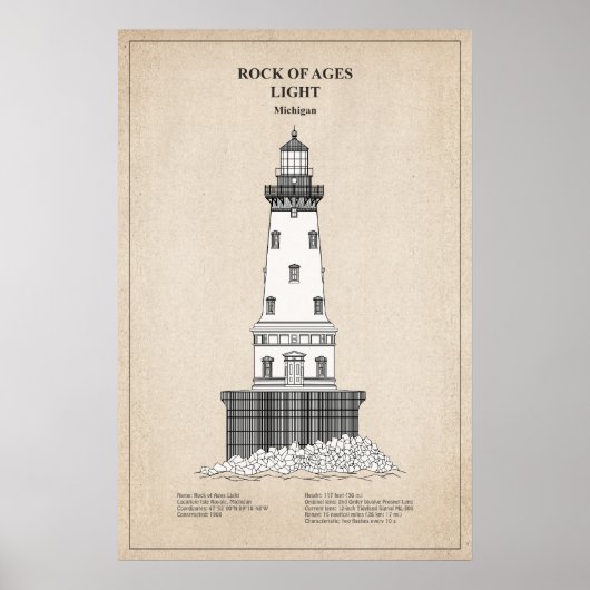 Rock of Ages Lighthouse - Michigan - SBD Poster (Vorne)
