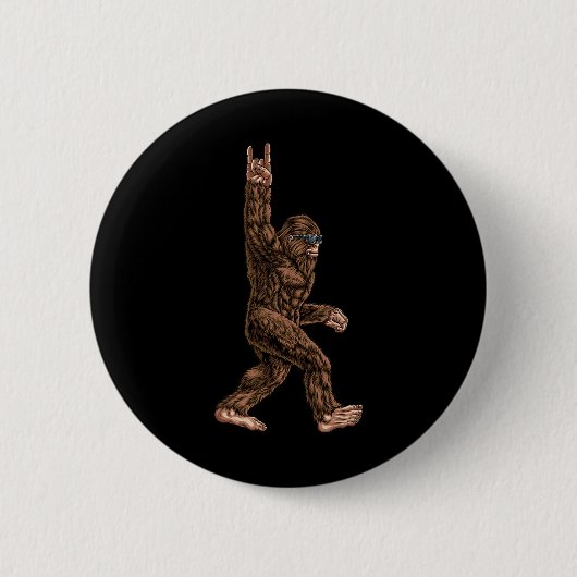 Rock on Bigfoot Sasquatch Lieben Rock und Roll Sun Button (Vorderseite)