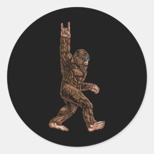 Rock on Bigfoot Sasquatch Lieben Rock und Roll Sun Runder Aufkleber