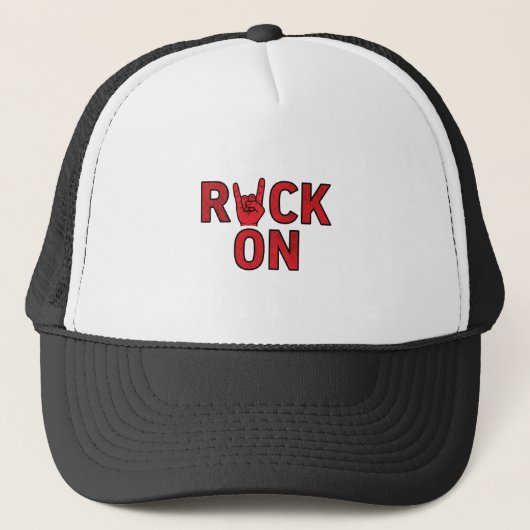 Rock On - Bold Red Typografy Music Design Truckerkappe (Vorderseite)