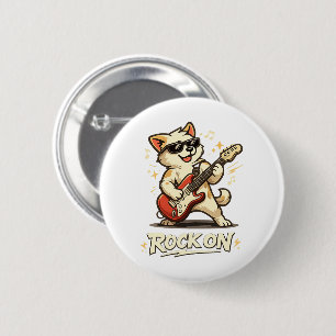 Rock On Gitarre Hund Lustige Rockmusik Button