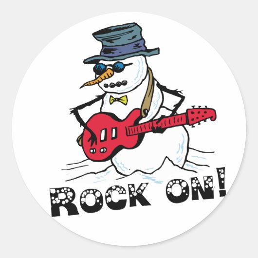 Rock On Gitarre Snowman spielen Runder Aufkleber (Vorderseite)