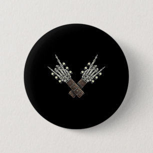 Rock on Guitar Neck Rock and Roll Halloween Skelet Button