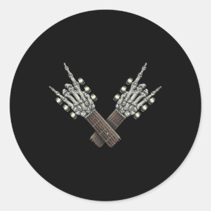 Rock on Guitar Neck Rock and Roll Halloween Skelet Runder Aufkleber