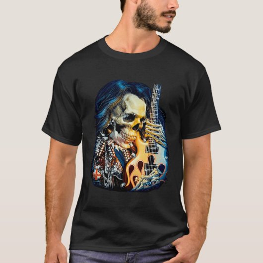 Rock On Guitar Neck With A Sweet Rock & Roll Skele T-Shirt (Vorderseite)