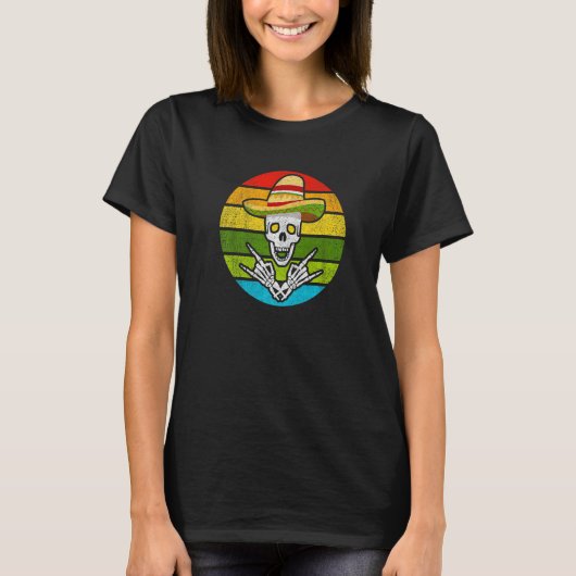 Rock On Mexican Skeleton Sombrero Dia De Los Muert T-Shirt (Vorderseite)