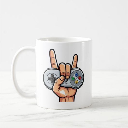 Rock On Retro Controller Gamer Hand Sign Tasse (Links)
