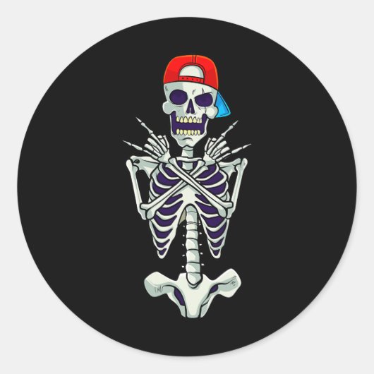 Rock on Rocker Skeleton Hands Kostüm Funny Hallow Runder Aufkleber (Vorderseite)