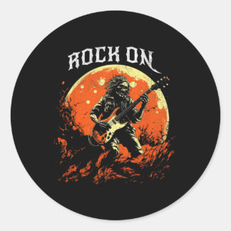 Rock on Skeleton Gitarrenrock und Roll Hall Runder Aufkleber