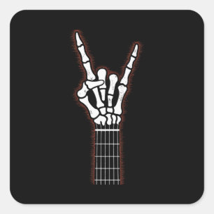 Rock on Skeleton Hand Gitarrengeschenke Quadratischer Aufkleber