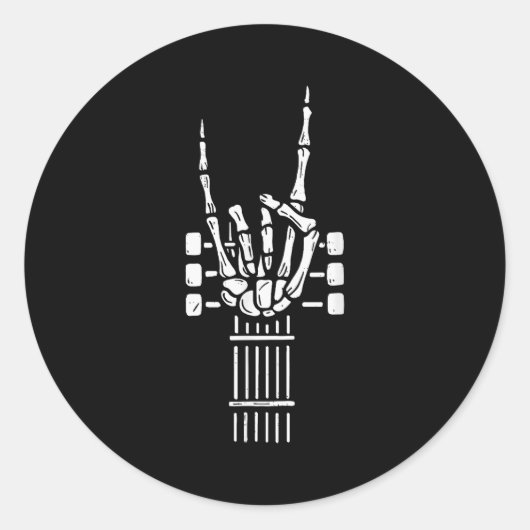 Rock On Skeleton Hand Guitar Guitarist Funny Music Runder Aufkleber (Vorderseite)