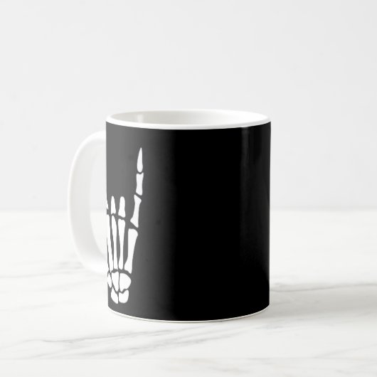 Rock on Skeleton Hand Sign - Minimalistisches Hall Kaffeetasse (Vorderseite Links)
