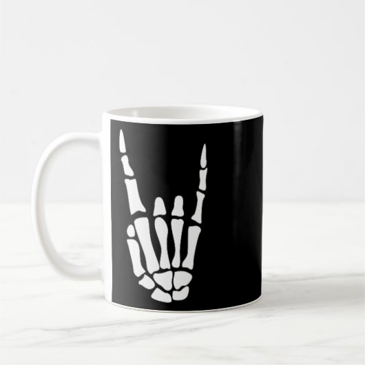 Rock on Skeleton Hand Sign - Minimalistisches Hall Kaffeetasse (Links)