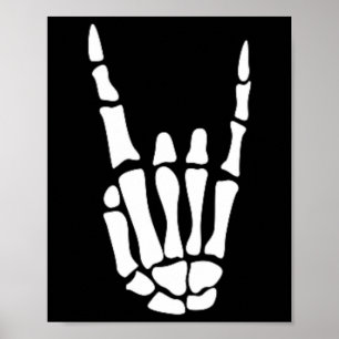 Rock on Skeleton Hand Sign - Minimalistisches Hall Poster