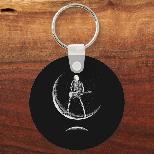 Rock On Skeleton Mond T-Shirt - Lustiger Halloween Schlüsselanhänger (Vorderseite)