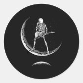 Rock On Skeleton Mond T-Shirt - Lustiges Halloween Runder Aufkleber (Vorderseite)