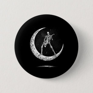 Rock on Skeleton Moon Rock und Roll Funny Hallowee Button