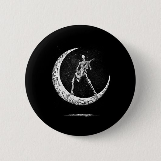 Rock on Skeleton Moon Rock und Roll Funny Hallowee Button (Vorderseite)