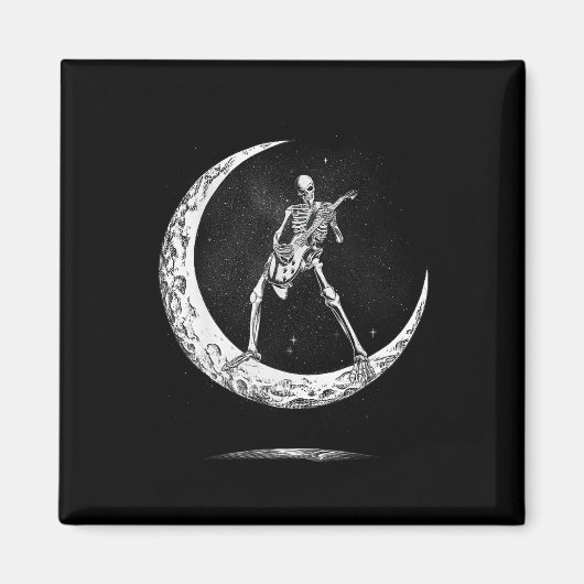Rock on Skeleton Moon Rock und Roll Funny Hallowee Magnet (Vorne)