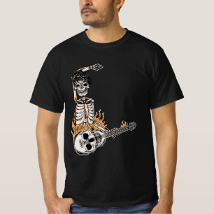 Rock on Skeleton Playing Gitarre Halloween Kostüm T-Shirt