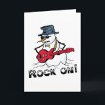 Rock on Snowman Cards Feiertagskarte<br><div class="desc">Snowman Weihnachtskarten und Weihnachtsgeschenke mit dem Bild eines Snowmanns,  der Gitarre spielt und jedem Rock erzählt! Kleine Geschenke,  Weihnachtsgeschenke und Geheimgeschenke für Groß und Klein!</div>