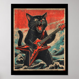 Rock On Vintage-Gitarrist Katze Cooler Band-Stil G Poster