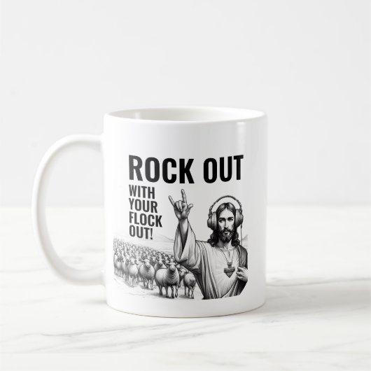 Rock Out with your Flock Out! - Funny Jesus Meme Kaffeetasse (Links)