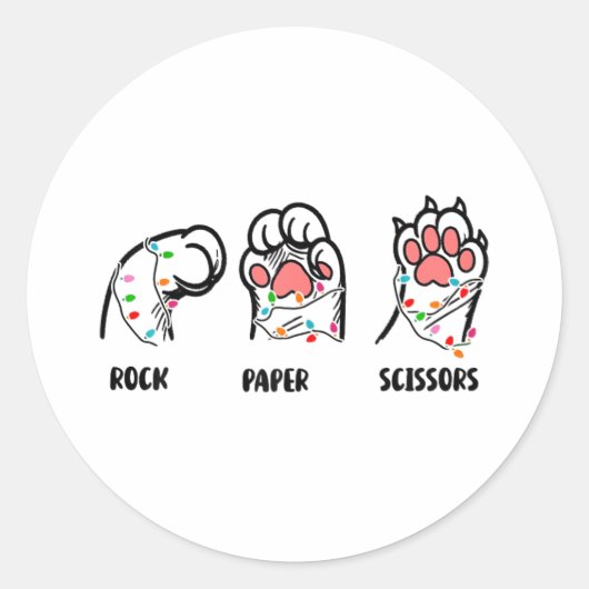 Rock Paper Schere Cat Paws Christmas Cat Lover F Runder Aufkleber (Vorderseite)