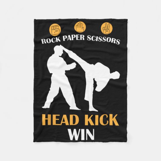 Rock Paper Schere Kopf Kick I Win Yellow Karate Fleecedecke (Vorderseite)
