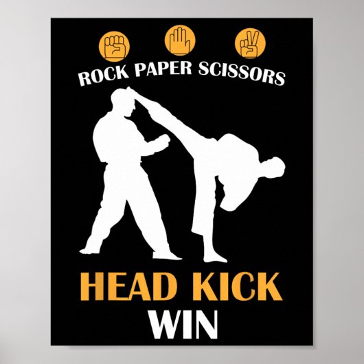 Rock Paper Schere Kopf Kick I Win Yellow Karate Poster (Vorne)