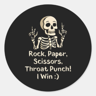 Rock, Paper Schere Throat Punch I Win Funny Skel Runder Aufkleber