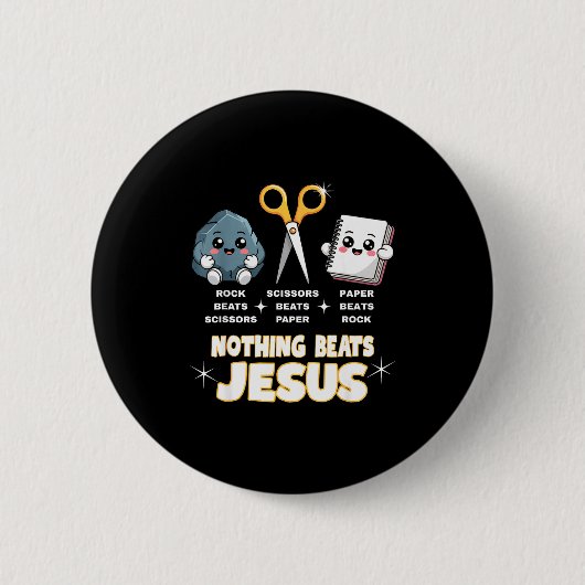 Rock Paper Scissors But Nothing Beats Jesus Funny Button (Vorderseite)