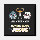 Rock Paper Scissors But Nothing Beats Jesus Funny Magnet (Vorne)
