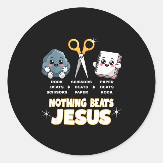 Rock Paper Scissors But Nothing Beats Jesus Funny  Runder Aufkleber (Vorderseite)