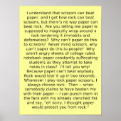 Rock Paper Scissors Debatten Funny Poster Sign (Vorne)
