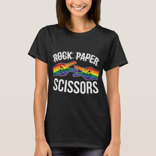 Rock-Paper-Scissors-Lesbian-Rainbow T-Shirt (Vorderseite)
