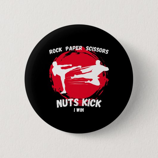 Rock Paper Scissors Nuts Kick Win Funny Taekwondo Button (Vorderseite)