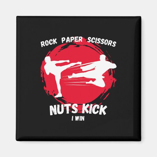 Rock Paper Scissors Nuts Kick Win Funny Taekwondo Magnet (Vorne)