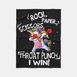 Rock Paper Scissors Throat Punch I Win Unicorn Box Fleecedecke