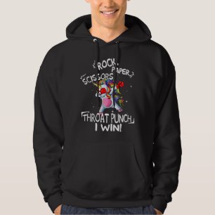 Rock Paper Scissors Throat Punch I win Unicoron Bo Hoodie