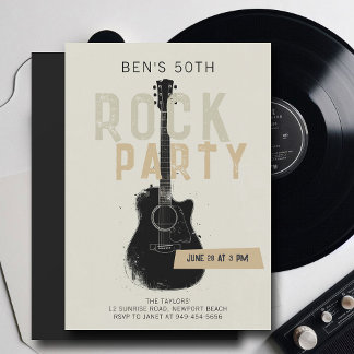 Rock Party Black Guitar Adult Moderner Spaß Geburt Einladung
