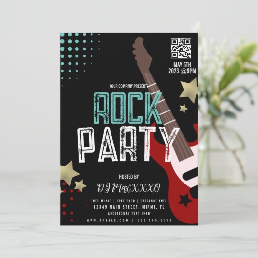 Rock Party Festival DJ Party Bar Flyer Einladung (Stehend Vorderseite)