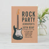 Rock Party Gitarre Peach Adult Moderner Spaß Gebur Einladung (Stehend Vorderseite)