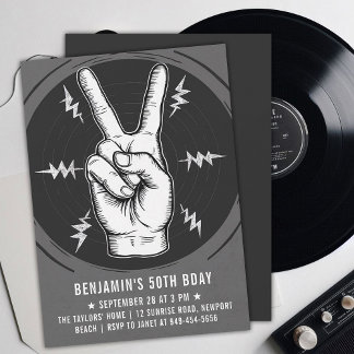 Rock Party Peace Sign BW Erwachsener Moderner Spaß Einladung
