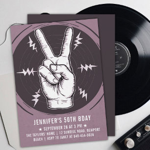 Rock Party Peace Sign Pink Adult Moderner Geburtst Einladung