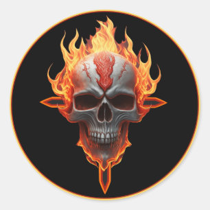 Rock & Roll Band "Heavy Metal Music Flaming Skull" Runder Aufkleber