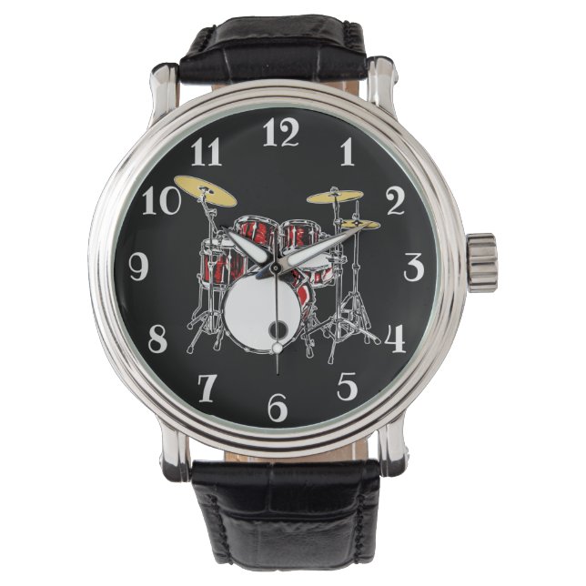 Rock & Roll Drum Kit Drummer Musiker Drummer Armbanduhr (Vorderseite)