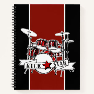 Rock & Roll Drum Kit Rock Star Drummer Boy Music Notizblock