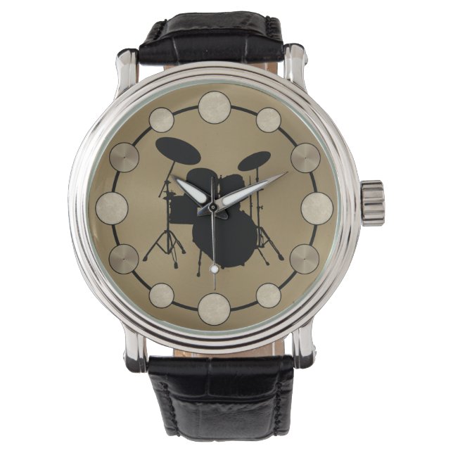 Rock & Roll Drummer Snare Drum Kit Cymbal Musiker Armbanduhr (Vorderseite)